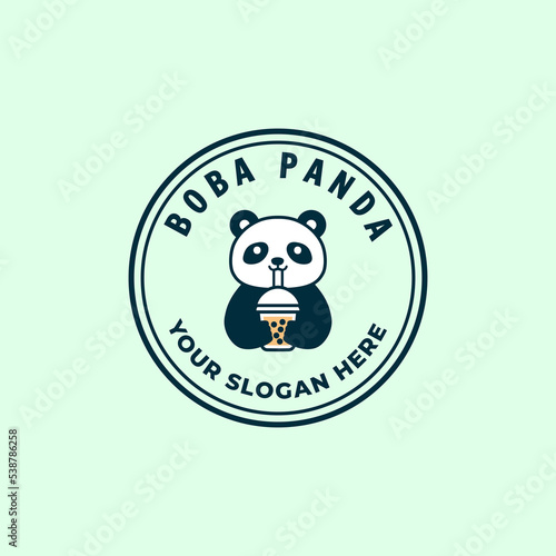 Cute panda drinking bubble tea or boba mascot logo