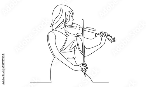 continuous line of young female violinist performing to play violin