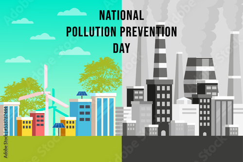 National Pollution Prevention Day with cities unpolluted and cities with highly polluted