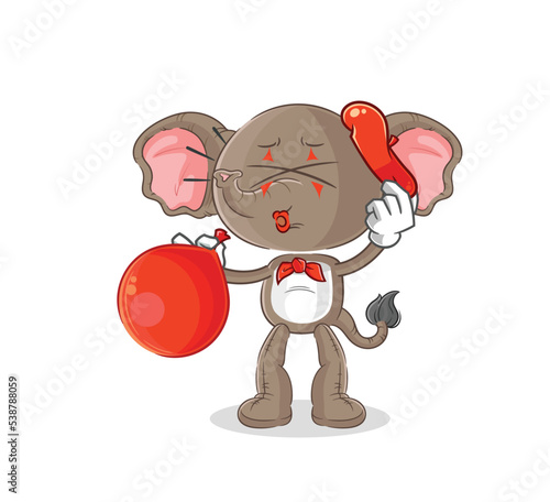 elephant pantomime blowing balloon. cartoon mascot vector