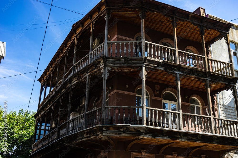Traditional carving wooden balconies of Tbilisi's old town houses