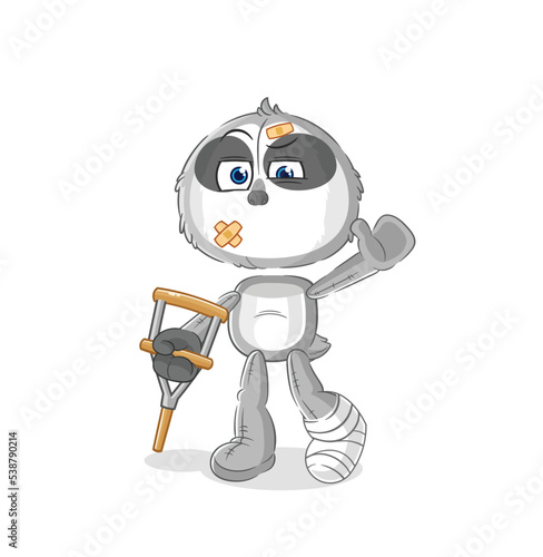 sloth sick with limping stick. cartoon mascot vector