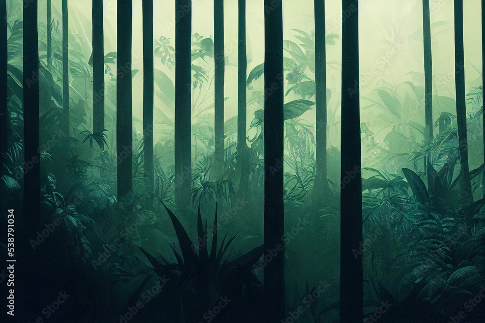Obraz premium Deep tropical jungle in darkness
