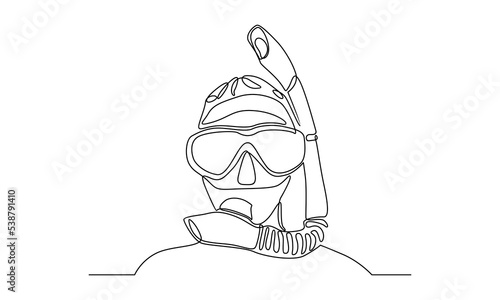 continuous line of snorkel, girl, goggles, sea, snorkeling, sport, recreation, underwater