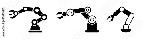 Robotic hand manipulator silhouette symbol icon. Robot limb logo. Robot arm. automation, robot, CNC shape logo.