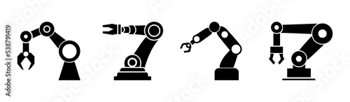 Robotic hand manipulator silhouette symbol icon. Robot limb logo. Robot arm. automation, robot, CNC shape logo.