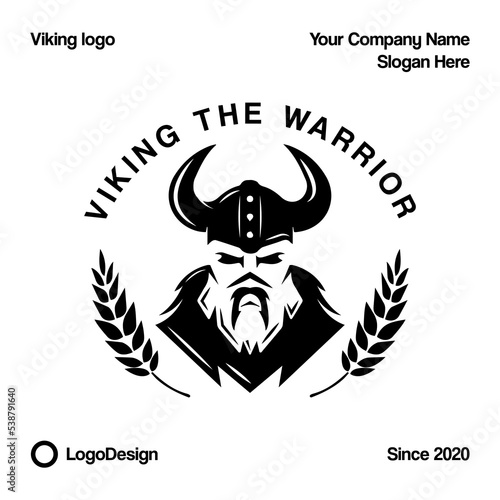 Viking logo design. Nordic warrior symbol. Horned Norseman emblem.
