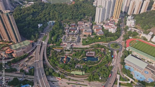 Chi Lin Nunnery, Nan Lian Garden, and Hollywood Plaza in Hong Kong; Aerial View