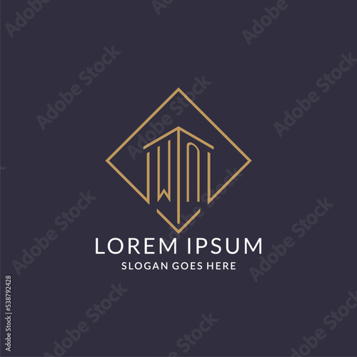 Letter WN logo with rhombus square line shape, luxury modern logo style photo