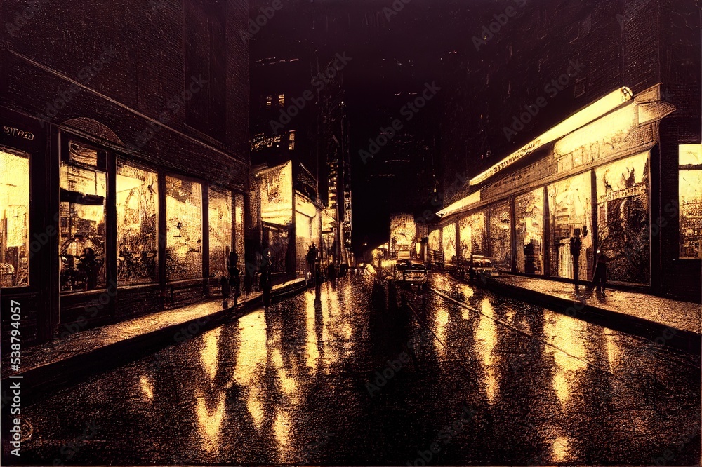 Dark street in New York at night