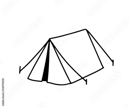 Hand drawn camping tent doodle icon. Vector outline sketch isolated on white.