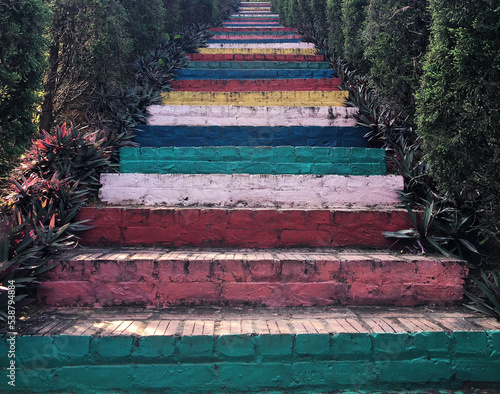 The stairs are different and painted in different colors.