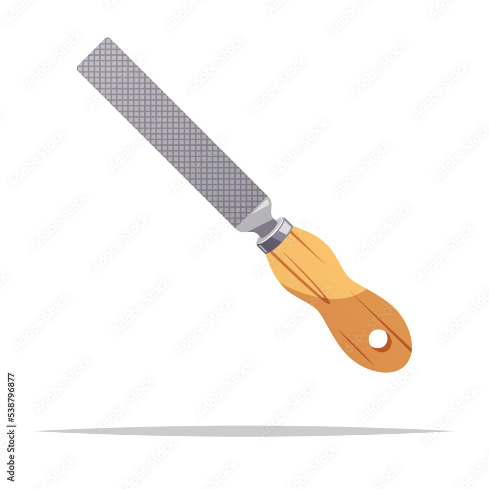 Fototapeta premium Flat file tool with wooden handle vector isolated illustration