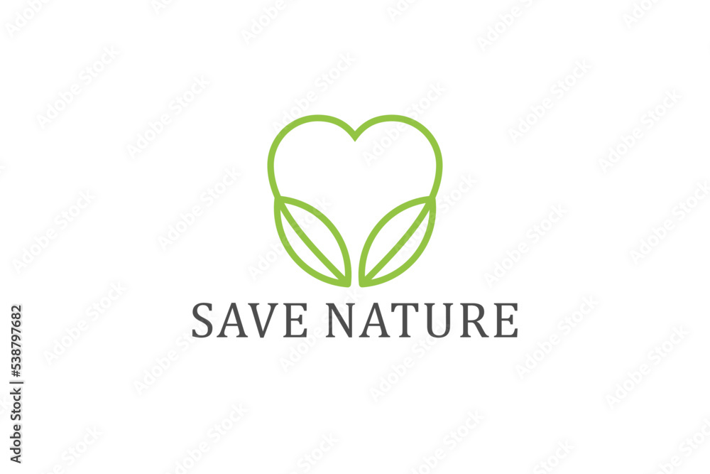 Plant nature green logo design love shape organic farming icon symbol growing company 