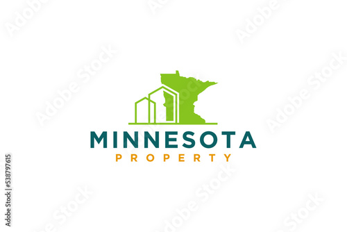 Real estate logo design minnesota outline map building property icon symbol