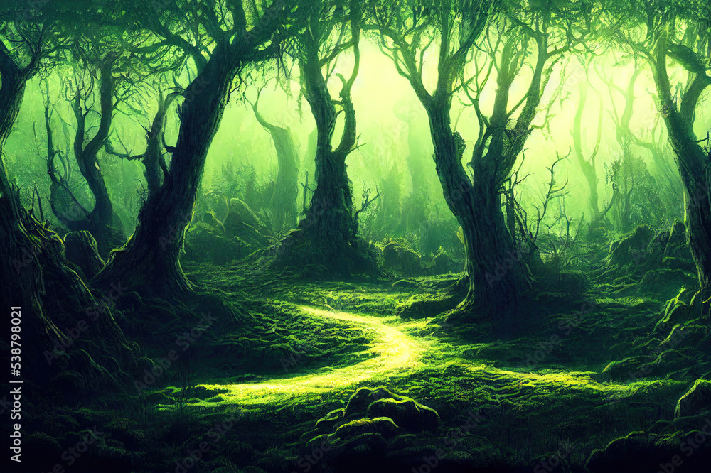 Obraz premium dark forest panorama fantasy landscape