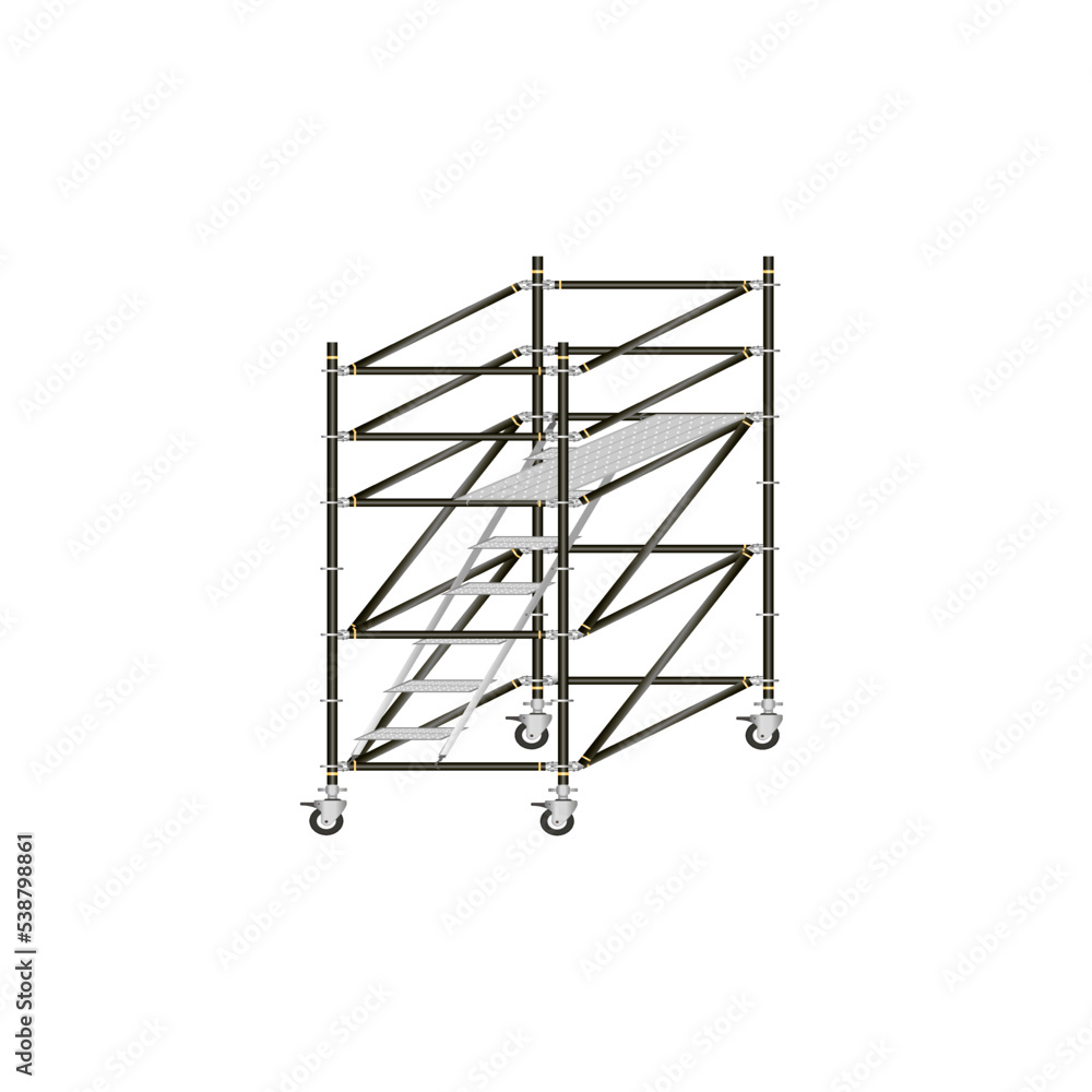 Mobile scaffolding, white background, used in construction areas. Mobile scaffolding, white background, used in construction areas.