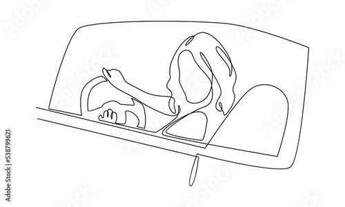 Continuous line of driver holds steering wheel