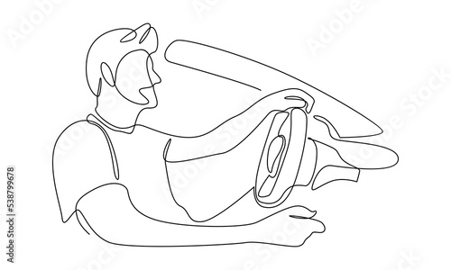 Continuous line of driver holds steering wheel