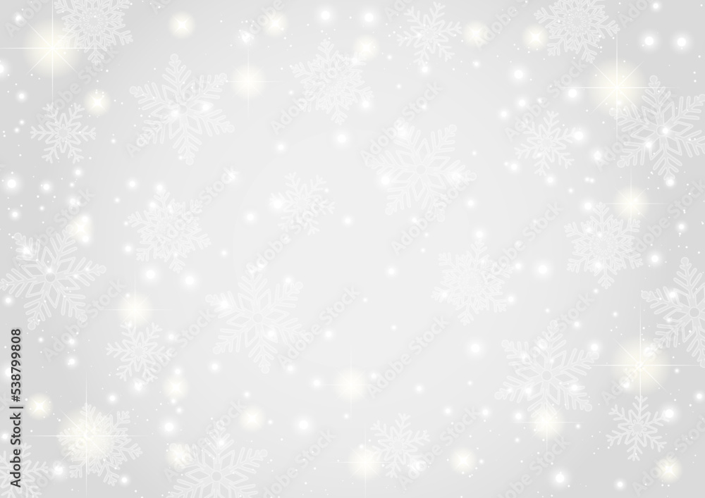 雪の結晶とキラキラ背景銀