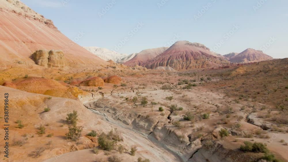 Aerial shot of road near desert mountain