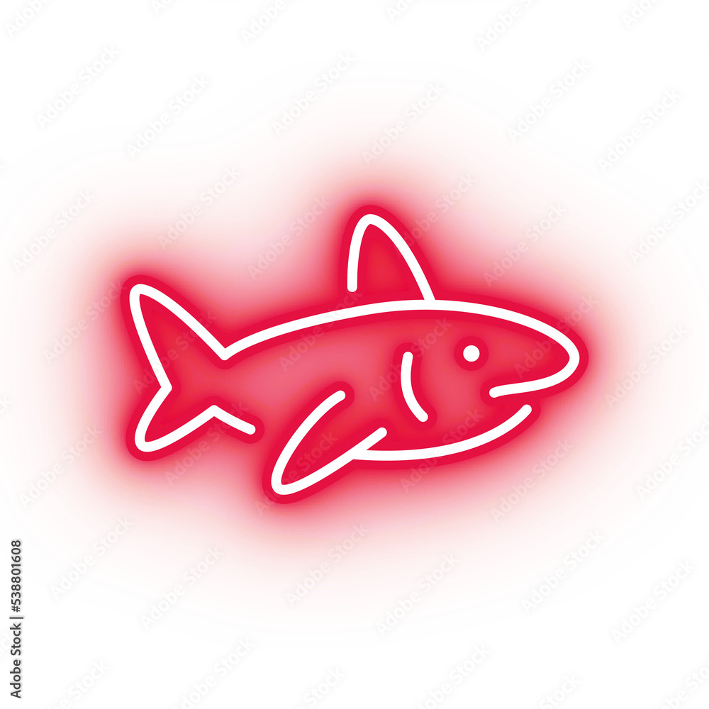 Neon red shark icon, glowing great white shark icon on transparent background