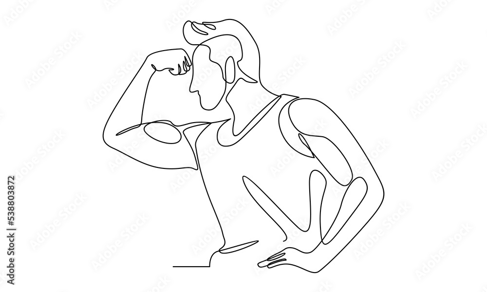 continuous line of man bodybuilder posed. Healthy workout concept