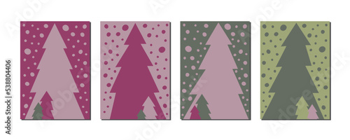 collection of simple flat and abstract fir trees design with snow and snowfall, for social media stories, advertising and christmas cards with copy space for text, DIN A6