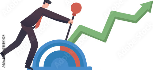 Control the stock market and investment portfolios. Changing the direction of business towards success goals. Businessman with large lever to control arrow chart. illustration png photo