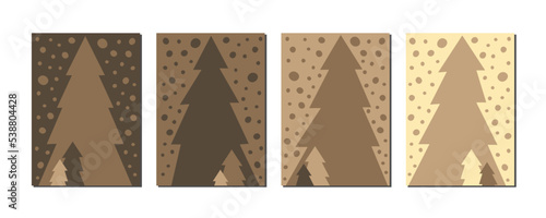 collection of simple flat and abstract fir trees design in chocolate brown and snowfall, for social media stories, advertising and christmas cards with copy space for text, DIN A6