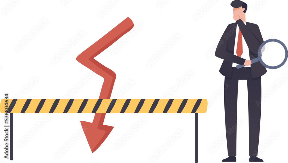 The stock market or crypto-currency has declined. Businessman or investment professional analyzes the reasons for the loss. illustration png The stock market or crypto-currency has declined. Businessman or investment professional analyzes the reasons for the loss. illustration png