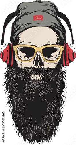 Vintage Vector Skull Headphones Illustration