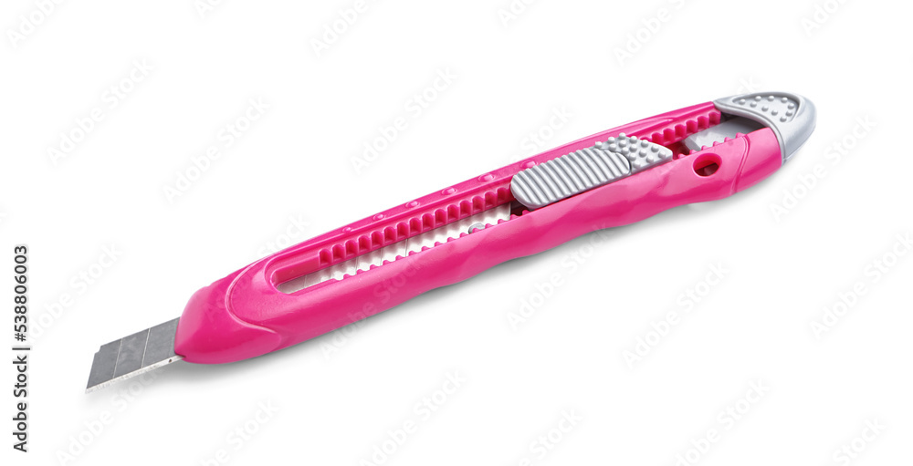 Pink utility knife on white background Pink utility knife on white background