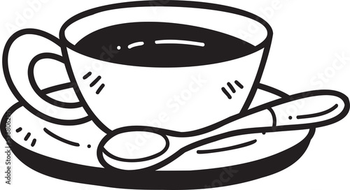 Hand Drawn hot coffee mug with spoon illustration