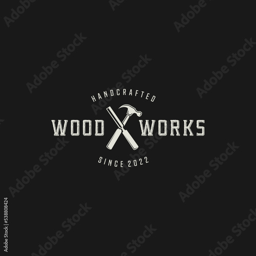 Vintage Retro Woodwork, Craftsman Carpentry Logo design