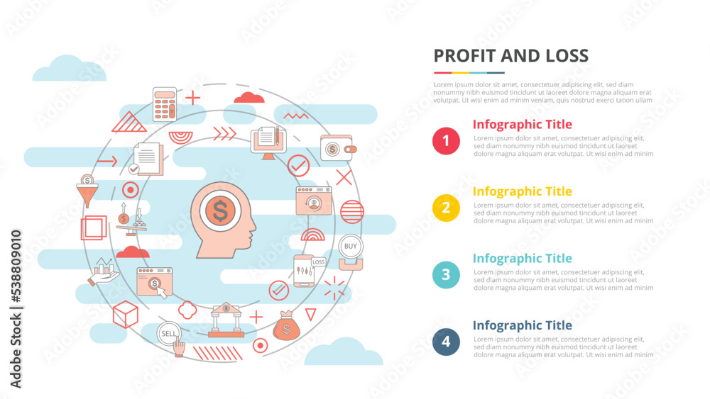 p and l profit and loss concept for infographic template banner with four point list information - obrazy, fototapety, plakaty 