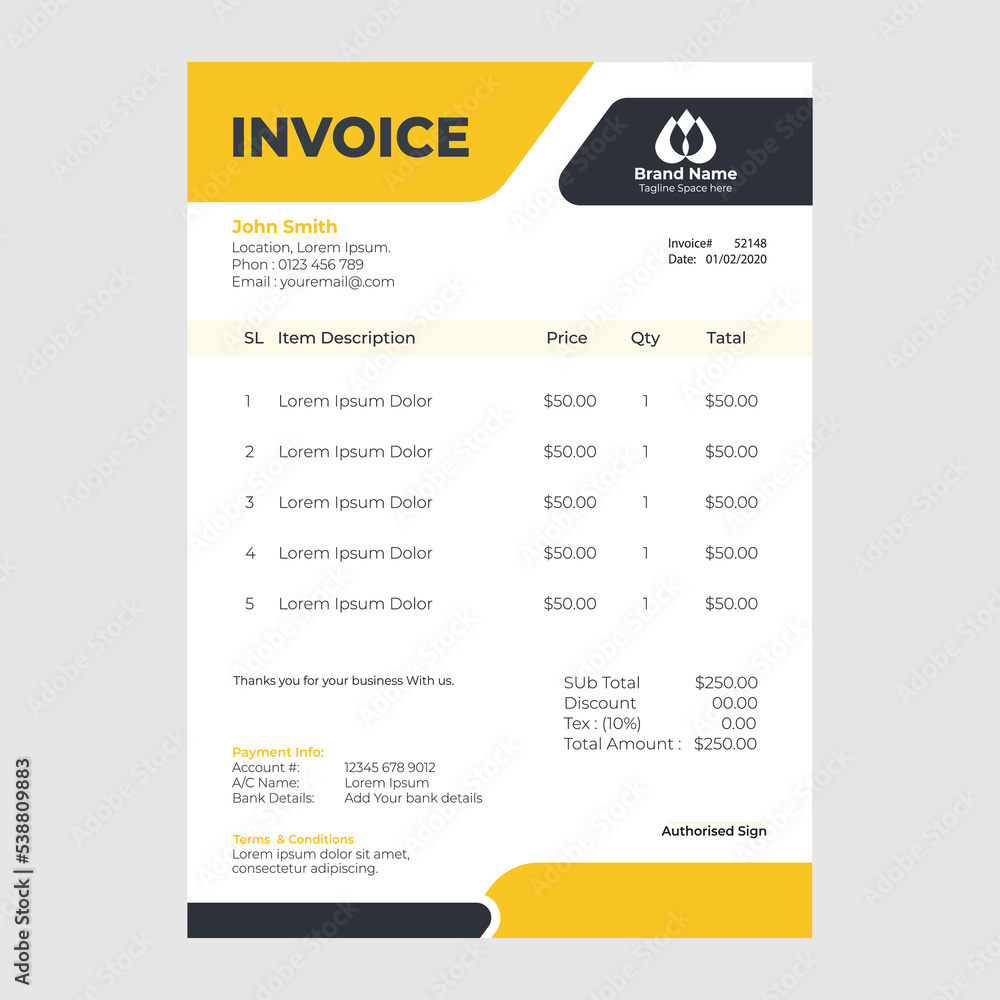Corporate Business Invoice design template vector illustration bill form price invoice