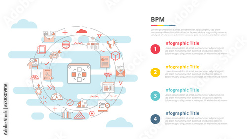 bpm business process management concept for infographic template banner with four point list information