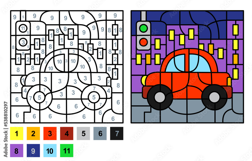 Vector coloring page for children education and activities. Puzzle game