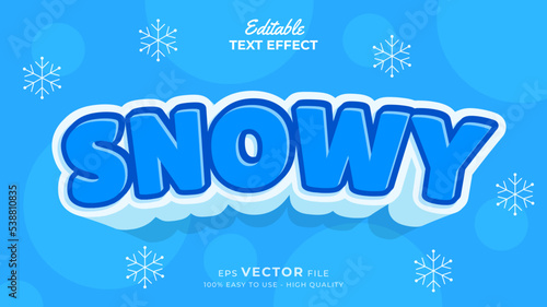 Editable text style effect - winter text with snow illustration
