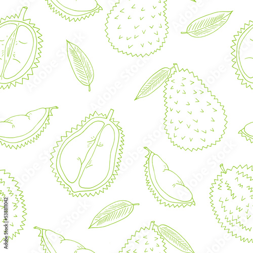 durian fruit seamless pattern hand drawn in doodle style. wrapping paper, background, wallpaper, textile.