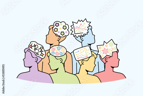 Faceless people with diverse talents, abilities, skills, mindsets concept. Different mentality, thought pattern, way of thinking symbolic vector illustration. Acceptance, tolerance for others opinion.