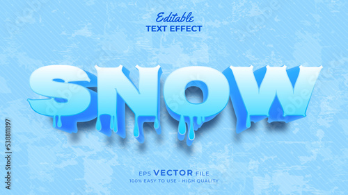 Editable text style effect - winter text with snow illustration
