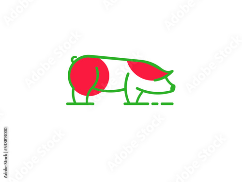 Pork in line art design logo template isolated on white