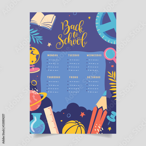 Back to school time table template vector