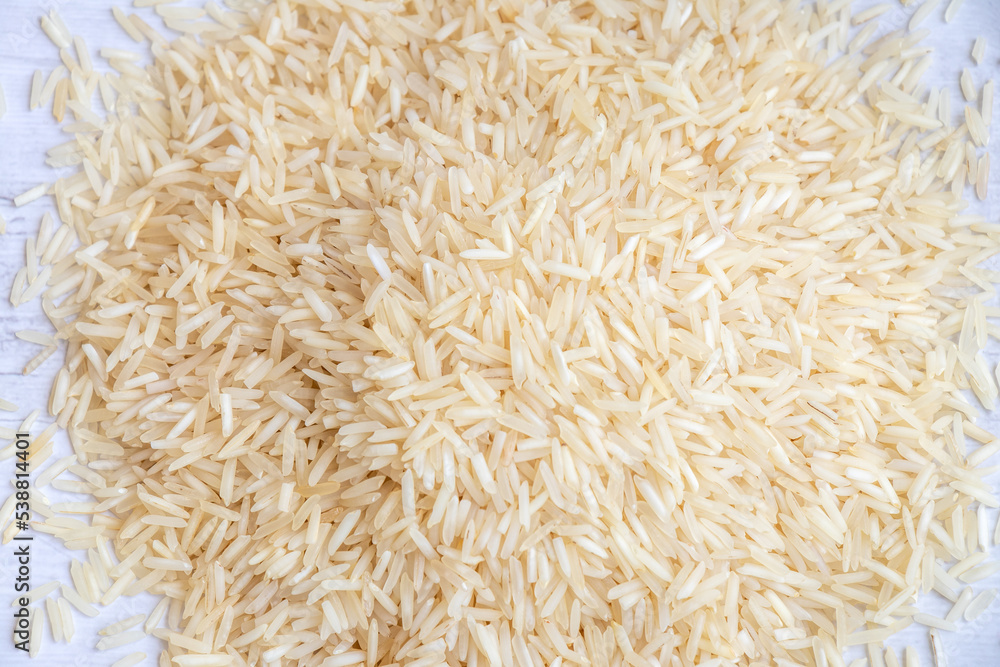 Basmati rice isolated on white background, top view Basmati rice isolated on white background, top view