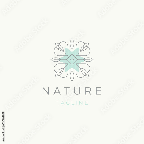 Nature flower line logo icon design template flat vector
