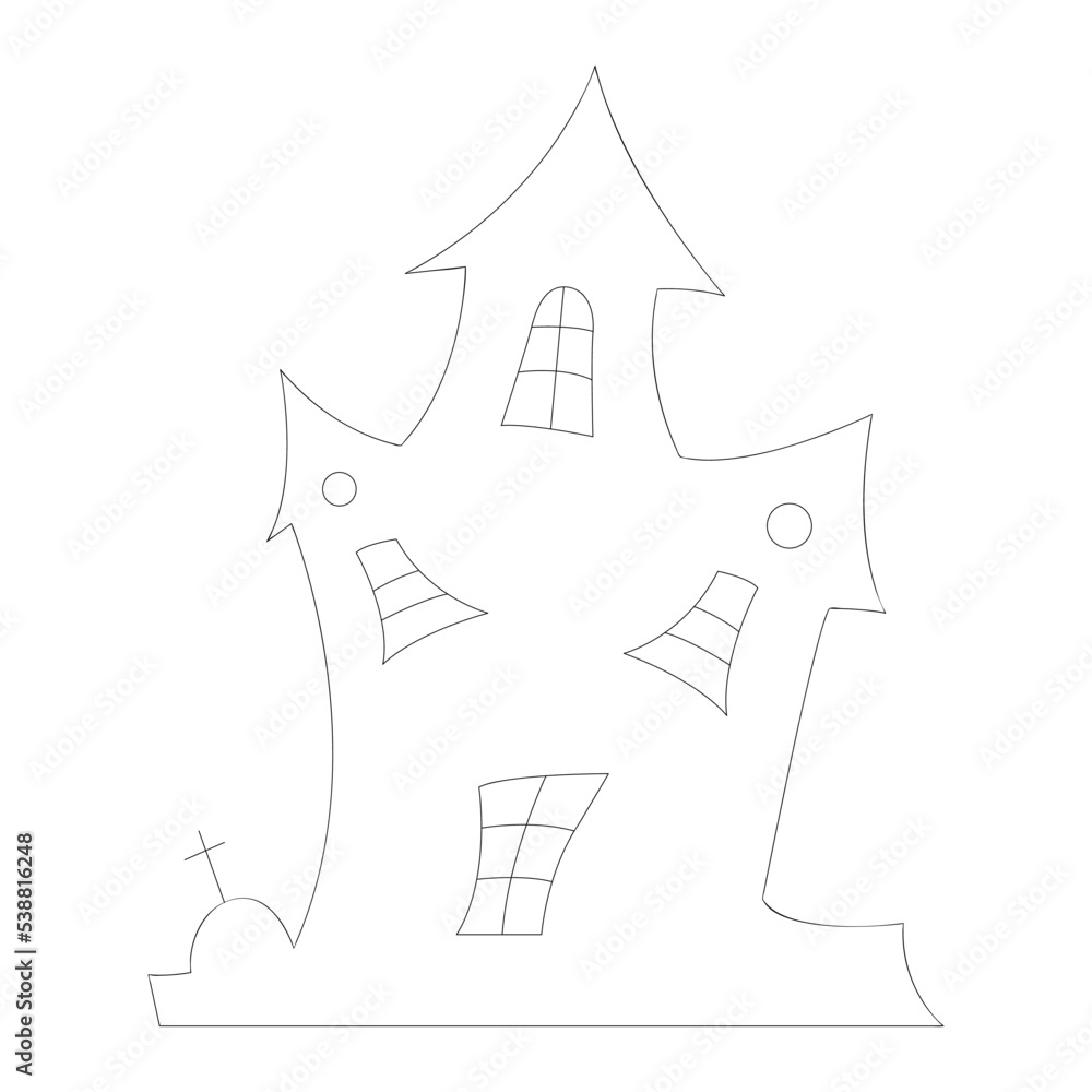 Hand-drawn sketch of a house. Halloween witch house vector. Halloween scary house. 