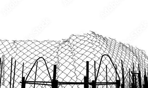 pattern or background of net isolated on white background. silhouette of a ripped metallic net.  wire fence made of thin wire. illustration. photo