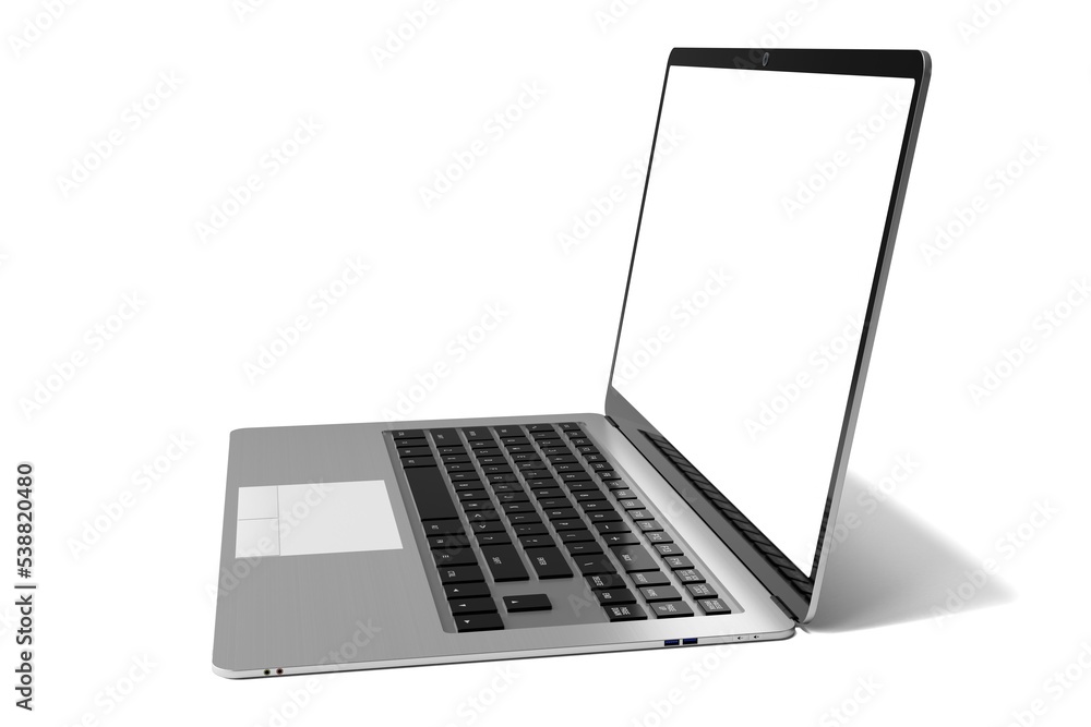 Modern laptop with empty screen on white background - 3D illustration Modern laptop with empty screen on white background - 3D illustration